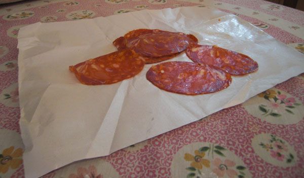 Slices of Spanish chorizo