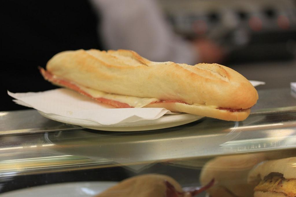 Spanish food: salchichon cheese bocadillo