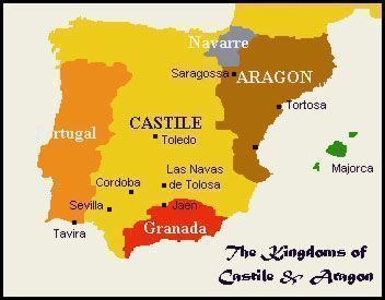 Map of Spain: Kingdoms of Castile, Aragon &amp; Granada