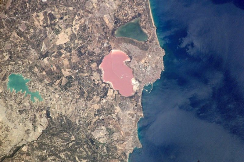 Pink and green lakes in Torrevieja