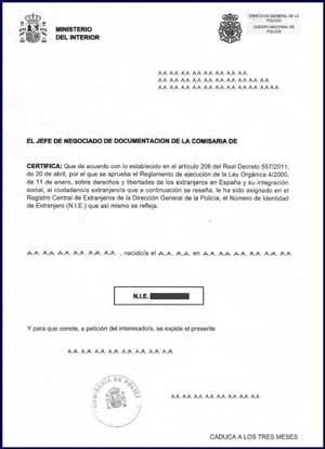 Spanish NIE number
